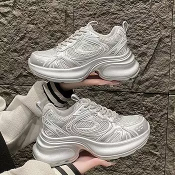 Daddy Shoes Women s 2025 New Spring Small Man Lightweight Taller Thick-soled Versatile Breathable Athleisure Shoes 35 белый