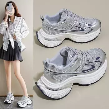 Daddy shoes women s 2025 new spring and summer travel breathable thick sole heightening leisure sports mesh versatile 35 синий