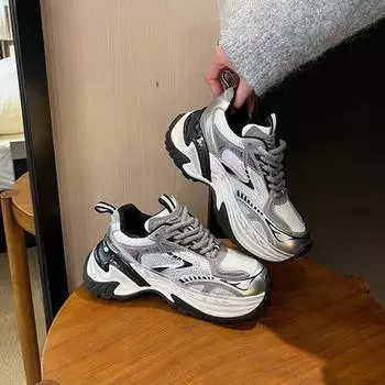 Daddy Shoes Женские ранневесенние новые кожаные кроссовки на толстой подошве, увеличивающие рост, женская повседневная обувь 35