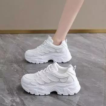 Daddy shoes women s ins trendy thick-soled fashion 2024 autumn new mesh breathable, black versatile casual sneakers 35