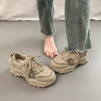 Daddy Shoes Women s New Spring and Summer Breathable Mesh Thin Versatile Thick Sole Casual Gray Sports 35