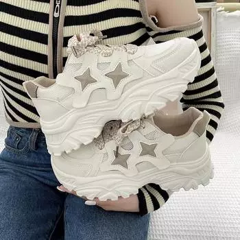 Daddy Shoes Женская новая весенне-летняя женская обувь Универсальная и увеличивающая рост сетчатая платформа Повседневная спортивная обувь 35 хаки