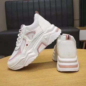 Daddy Shoes Женская обувь Весна и осень Повседневная спортивная женская обувь Низкий верх Толстая подошва Увеличить Тонкие белые туфли 35 розовый