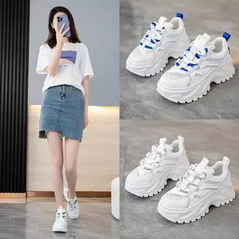 Daddy Shoes Женская весенне-летняя студенческая обувь, увеличивающая рост, белые туфли 34 зелёный