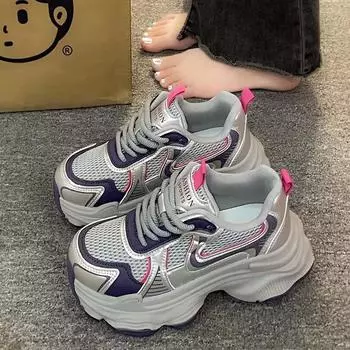 Daddy Shoes Женская весна и лето Толстая подошва Увеличить все Дышащие повседневные сетчатые кроссовки Ультра легкие 35 красный