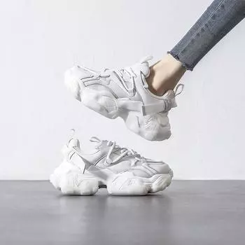 Daddy Shoes женские 2024 весна и осень новые толстые подошвы усиленные универсальные беговые белые кроссовки женская повседневная обувь 35 белый