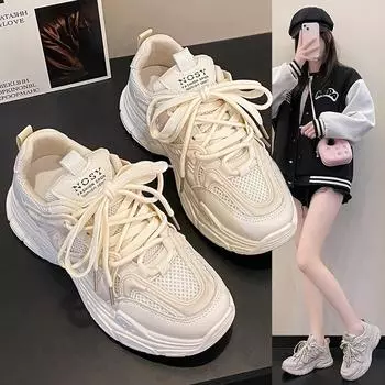 Daddy Shoes Женские Ins Tide Spring Hundred Высота посадки Увеличение Толстая подошва Маленькие белые туфли Повседневные кроссовки 35 серый