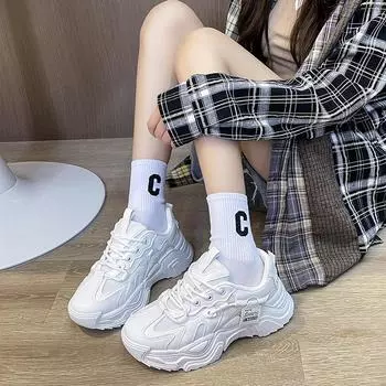 Daddy Shoes Женские кроссовки Internet Celebrity Универсальные дышащие сетчатые на платформе Повседневные кроссовки 35 белый