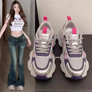 Daddy Shoes женские весенне-летние новые сетчатые дышащие толстые подошвы увеличенные кожаные повседневные кроссовки женские 35