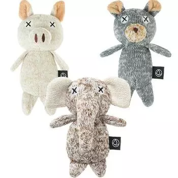 DADWAY Dog FAD Вязаная плюшевая игрушка Плюшевая игрушка XS, набор из 3 предметов, слон, медведь, свинья, 1 комплект