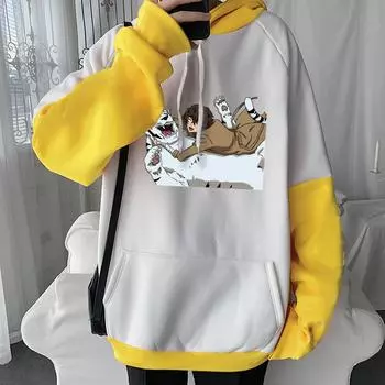 Дадзай Осаму с принтом капюшона Bungo Stray Dogs Аниме Одежда для мужчин и женщин Толстовки с капюшоном Большие размеры Толстовка Harajuku Унисекс Уличная одежда XS чёрный