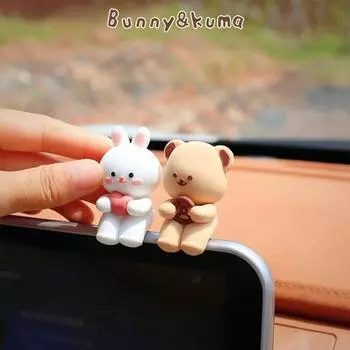 Daehong Shop Car Figure Bear Rabbit Set, корейский автомобильный аксессуар