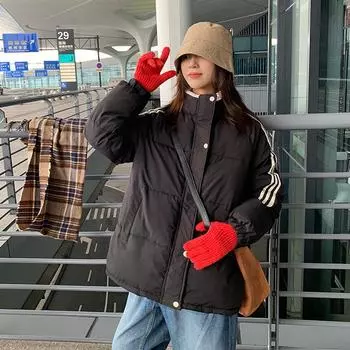 DAFIFY Women s Fashion Casual Fall Winter Stripe Print Long Sleeve Jackets & Coats Down Coats S