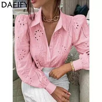 DAFIFY Women s Fashion Fall Winter Casual Solid Color Print Long Sleeve T-shirts and Tops S розовый