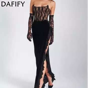 DAFIFY Women s Fashion Spring Fall Lace Print Sleeveless One Shoulder High Waist Cocktail & Evening Dresses