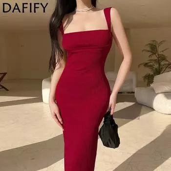 DAFIFY Women s Fashion Summer Spring Solid Color Print Sleeveless Square Collar High Waist Casual Dresses