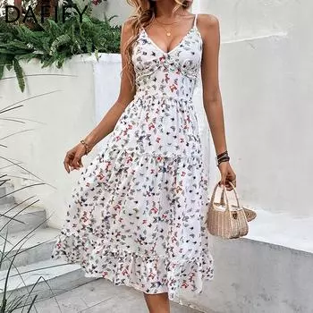 DAFIFY Женская мода лето весна повседневные платья без рукавов с v-образным вырезом и высокой талией XS белый