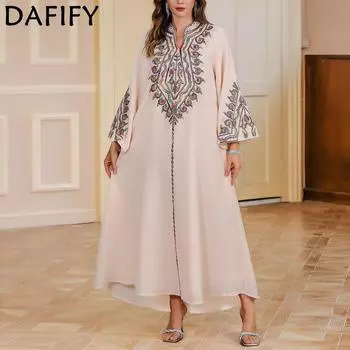 DAFIFY женская мода лето весна с длинным рукавом свободная талия v-образным вырезом коктейльные и вечерние платья M