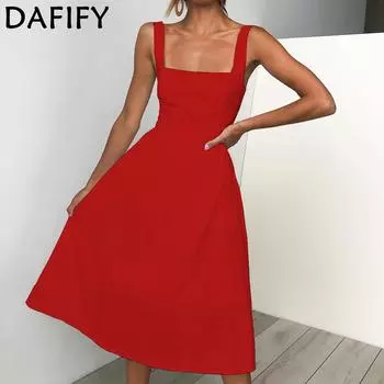 DAFIFY Женская мода лето весна сплошной цвет печати без рукавов U-образным вырезом повседневные платья S белый