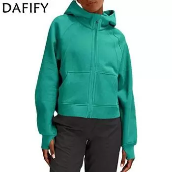 DAFIFY Женская мода осень-зима повседневные однотонные толстовки с капюшоном и длинными рукавами с принтом