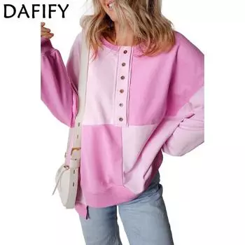 DAFIFY Женская мода повседневная цветная блочная печать осень-зима с длинным рукавом и круглым вырезом пуловеры и длинные рукава S