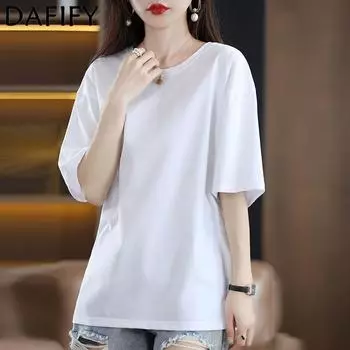 DAFIFY Женская мода Повседневная Летняя Весна Однотонные принты Короткие рукава О-образный вырез Блузки и рубашки S белый