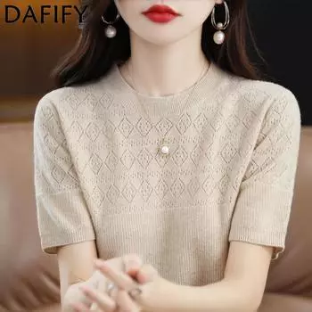 DAFIFY Женская мода Повседневная Летняя Весна Однотонные принты Короткие рукава О-образный вырез Блузки и рубашки S