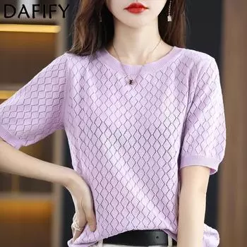DAFIFY Женская мода Повседневная Летняя Весна Однотонные принты Короткие рукава О-образный вырез Блузки и рубашки S фиолетовый