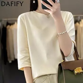 DAFIFY Женская мода Повседневная Летняя Весна Однотонные принты Короткие рукава О-образный вырез Блузки и рубашки M