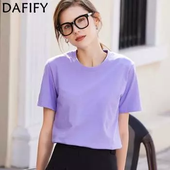 DAFIFY Женская мода Повседневная Летняя Весна Однотонные принты Короткие рукава О-образный вырез Блузки и рубашки S белый