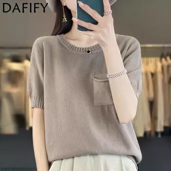 DAFIFY Женская мода Повседневная Летняя Весна Однотонные принты Короткие рукава О-образный вырез Блузки и рубашки S верблюд