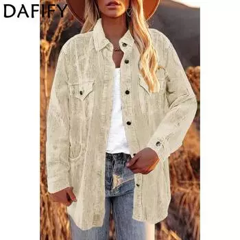 DAFIFY Женская мода повседневная однотонная принтованная куртка с длинным рукавом и воротником-поло на осень-зиму S