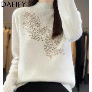 DAFIFY Женская мода повседневная осень-зима цветочный узор с длинным рукавом и полуводолазкой S бежевый