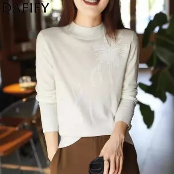 DAFIFY Женская мода повседневная осень-зима цветочный узор с длинным рукавом и полуводолазкой M 95 - 55 kg белый