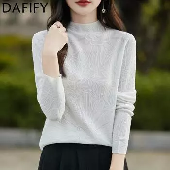 DAFIFY Женская мода повседневная осень-зима цветочный узор с длинным рукавом и полуводолазкой M белый