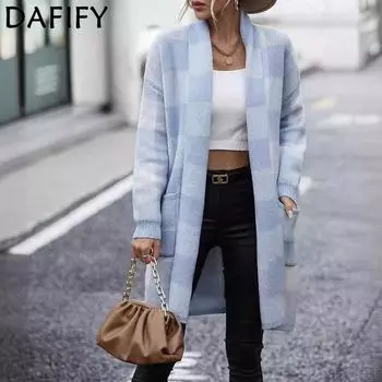 DAFIFY Женская мода повседневная осень-зима клетчатый принт длинный рукав свитера S чёрный