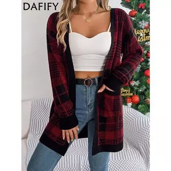 DAFIFY Женская мода повседневная осень-зима клетчатый принт длинный рукав свитера S красный