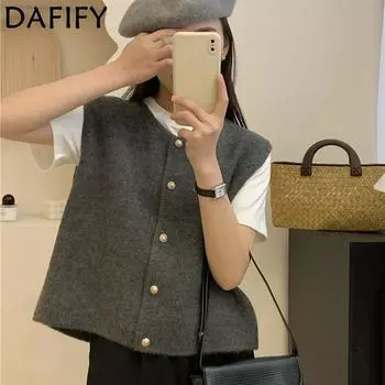 DAFIFY Женская мода повседневная осень-зима однотонные принтованные безрукавки с круглым вырезом One Size серый