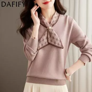 DAFIFY Женская мода повседневная осень-зима однотонные принты с длинным рукавом свитера Size: One Size жёлтый