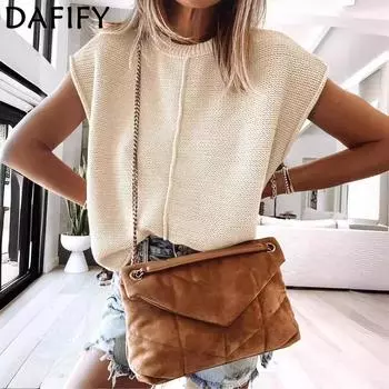 DAFIFY Женская мода повседневная осень-зима однотонные принтованные безрукавки с круглым вырезом S абрикосовый