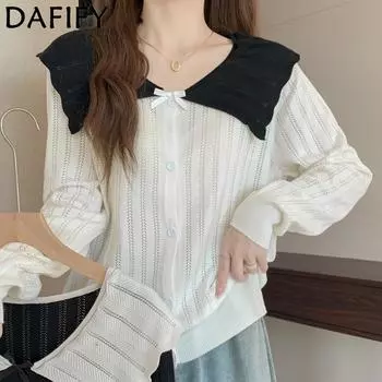 DAFIFY Женская мода повседневная осень-зима однотонные принты с длинным рукавом свитера Size: One Size белый