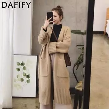 DAFIFY Женская мода повседневная осень-зима однотонные принты с длинным рукавом свитера Size: One Size хаки