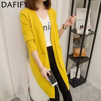 DAFIFY Женская мода повседневная осень-зима однотонные принты с длинным рукавом свитера One Size жёлтый