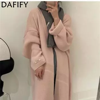 DAFIFY Женская мода повседневная осень-зима однотонные принты с длинным рукавом свитера One size розовый