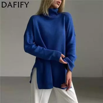 DAFIFY Женская мода повседневная осень-зима однотонный принт длинный рукав высокий ворот свитера S зелёный