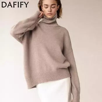 DAFIFY Женская мода повседневная осень-зима однотонный принт длинный рукав высокий ворот свитера S белый