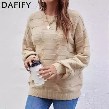 DAFIFY Женская мода повседневная осень-зима однотонный принт длинный рукав О-образный вырез свитера S