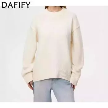 DAFIFY Женская мода повседневная осень-зима однотонный принт длинный рукав О-образный вырез свитера S светло-серый