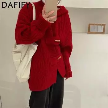 DAFIFY Женская мода повседневная осень-зима однотонный принт длинный рукав с капюшоном свитера One Size красный