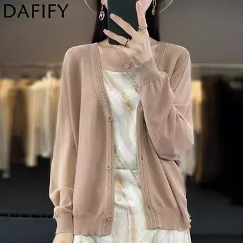 DAFIFY Женская мода повседневная осень-зима однотонный принт длинный рукав V-образный вырез свитера M